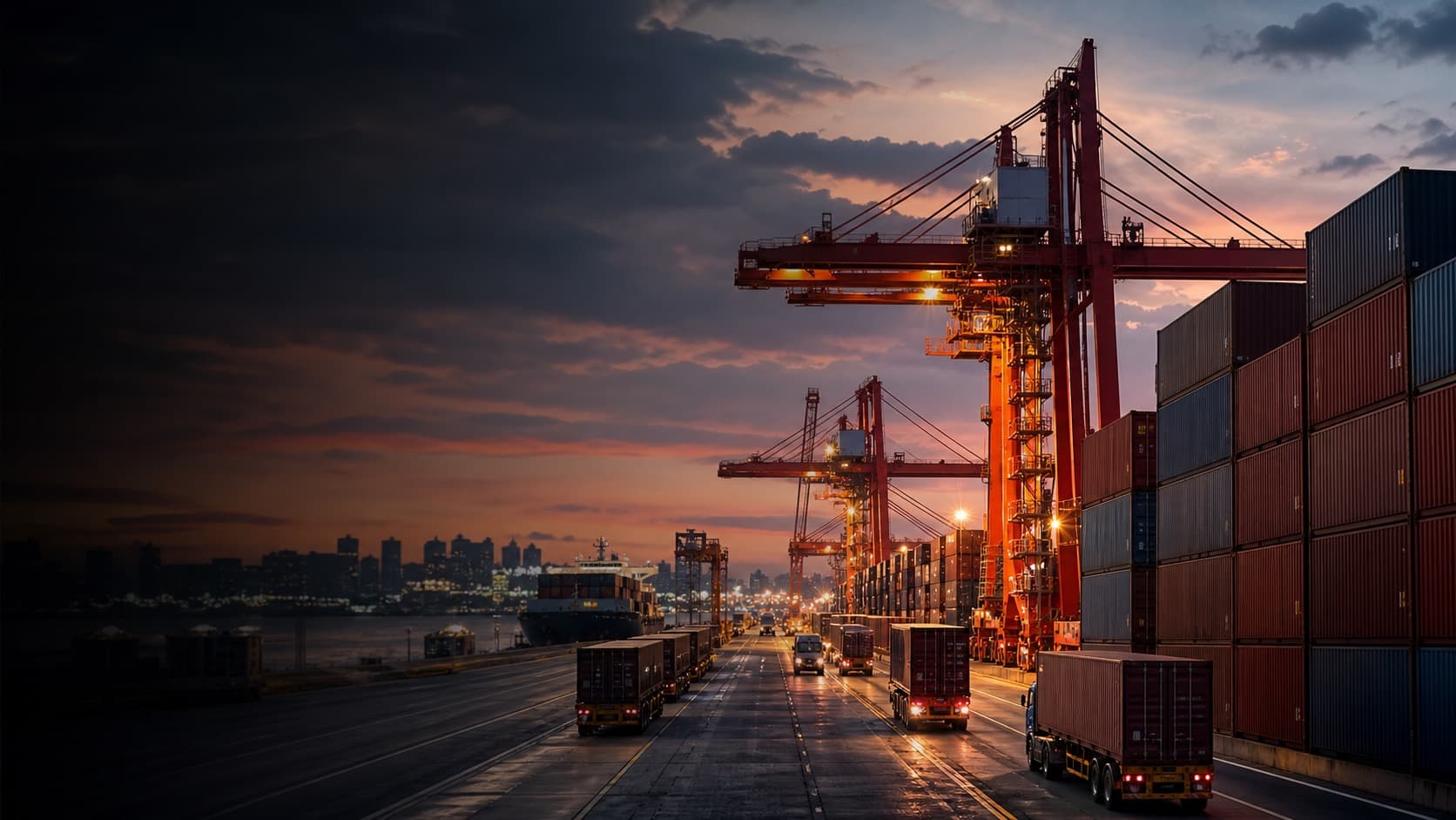 Terminal portuário com containers e operação aduaneira